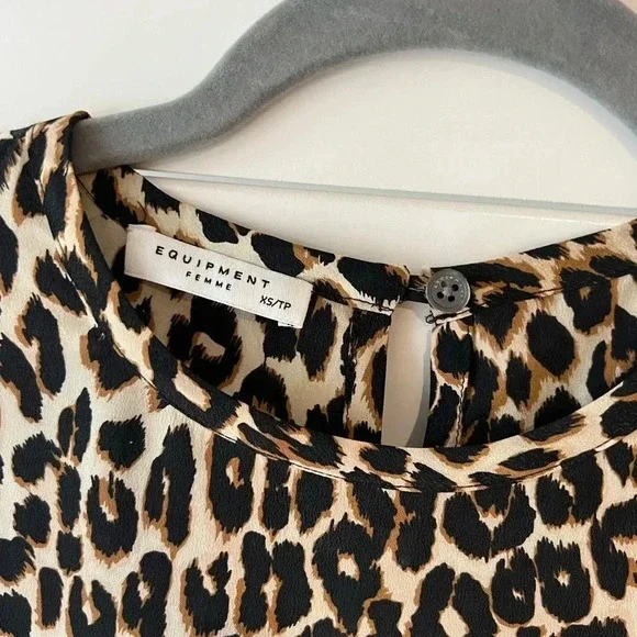 EQUIPMENT FEMME NEW Aubrey Leopard Print Silk Shift Dress XS - Picture 11 of 13
